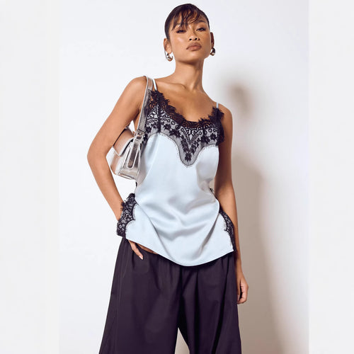 Dame Satin Cami med spidsdetaljer Skovae