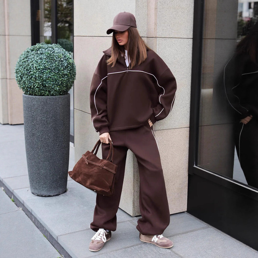 Kvinders sporty fritids loungewear sæt med høj krave og lynlås Skovae