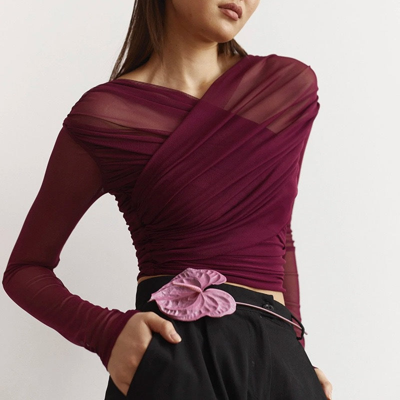 Dame Langeærmet-Crop-Top Skovae