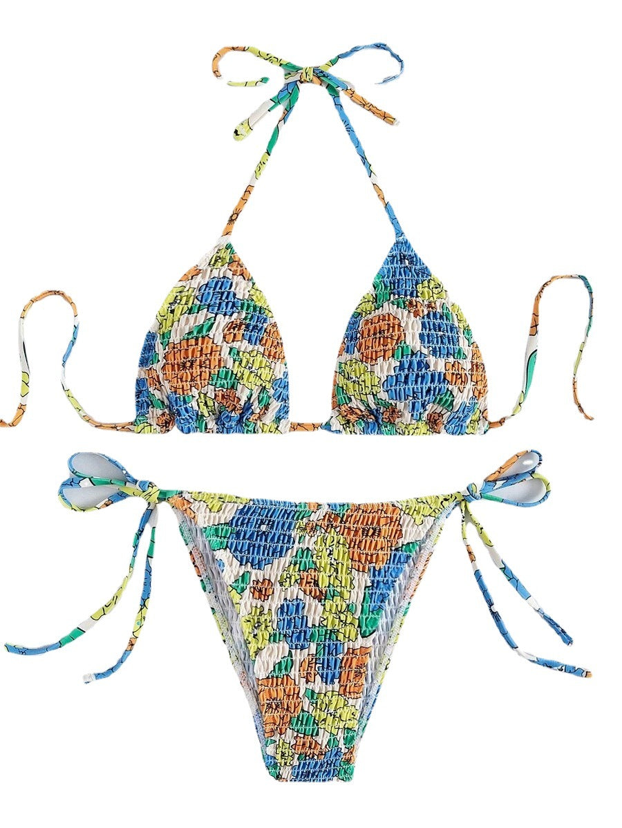 Dame Triangel-Bikini med struktureret overflade og florale accenter Skovae