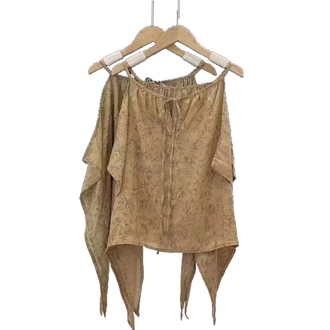 Dame Off-Shoulder Asymmetrisk Overlay Bluse Stilla