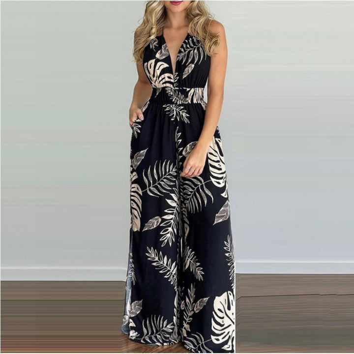 Kvinder Bohemian Halterneck Maxi Jumpsuit med siden slids Stilla