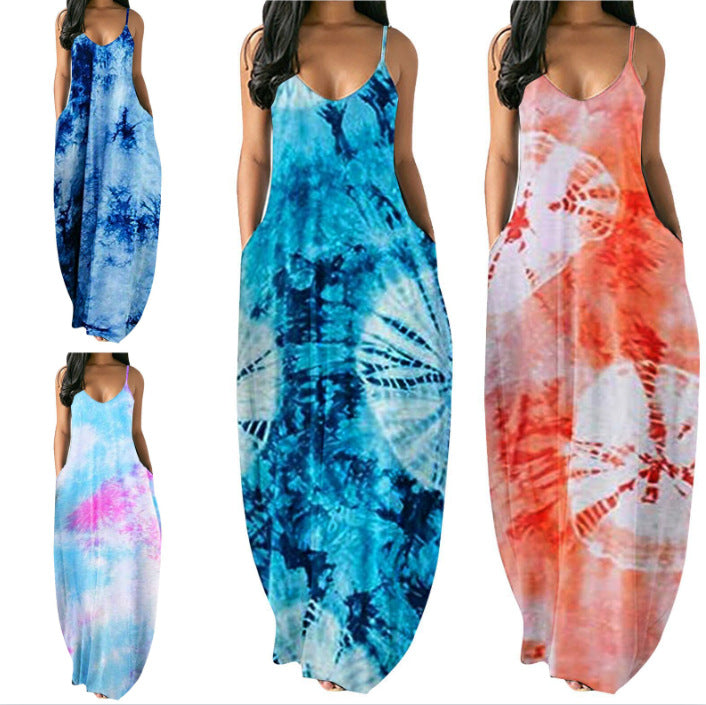 Dame Bohemian Batik-maxikjole med lommer Stilla
