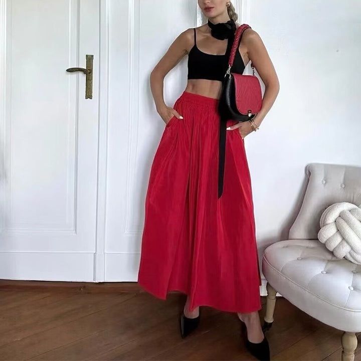 Dame elegant Midikjole med høj talje og flydende skørt Stilla
