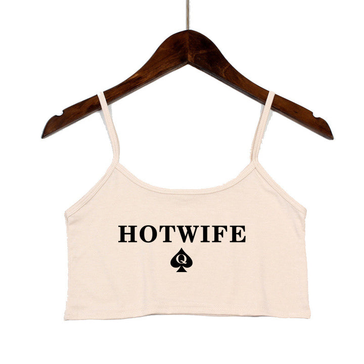 Dame Crop-top med moderne skrifttyper og justerbare stropper Skovae
