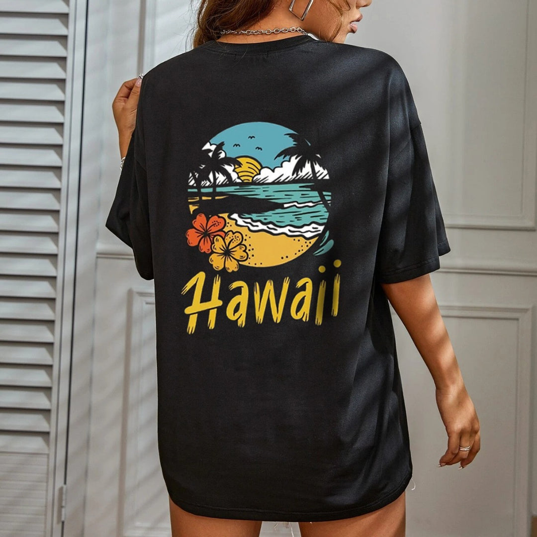 Dame afslappet T-shirt med tropisk Hawaii-motiv Stilla
