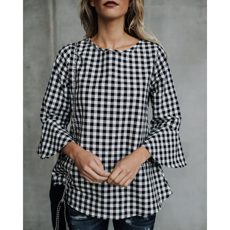 Dame Gingham Tern Rynkeærme Top Stilla