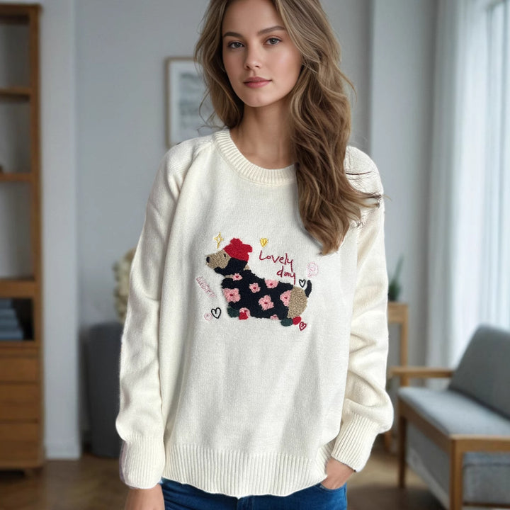 Kvindernes legesyge sweatshirt med unikt dyremotiv og blomsterbroderi Stilla