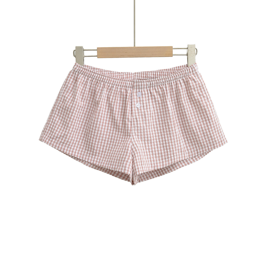 Dame bomulds shorty med ternet design og blødt gummibånd Stilla