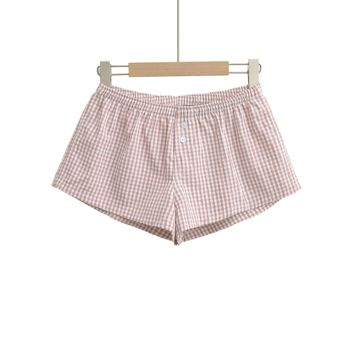 Dame bomulds shorty med ternet design og blødt gummibånd Stilla