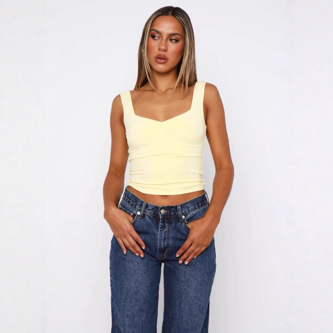 Dame figursyet Crop-Top med brede stropper og V-hals Skovae