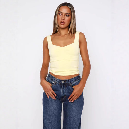 Dame figursyet Crop-Top med brede stropper og V-hals Skovae