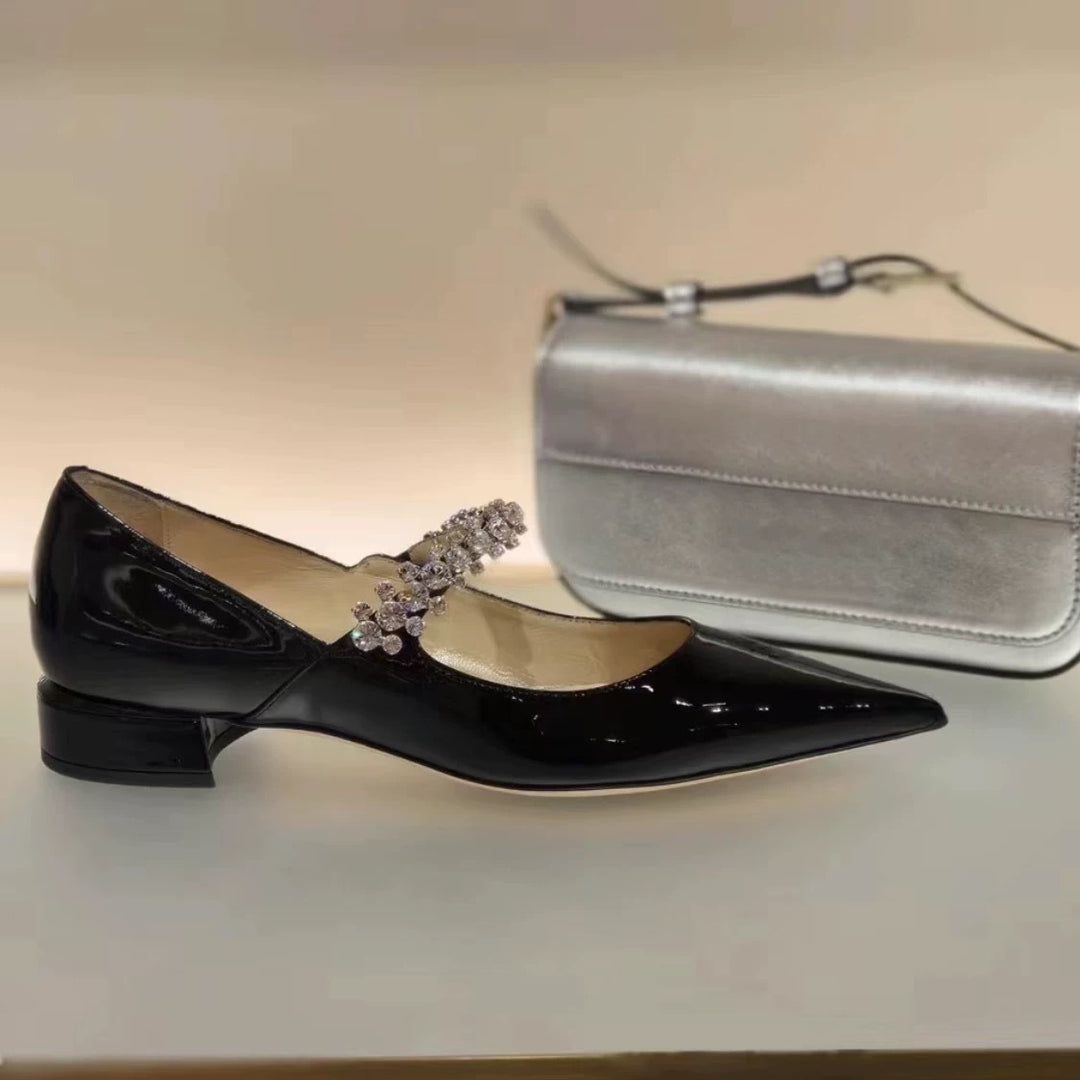 Dame Elegante Mary Jane Ballerinaer med glitrende strop Stilla