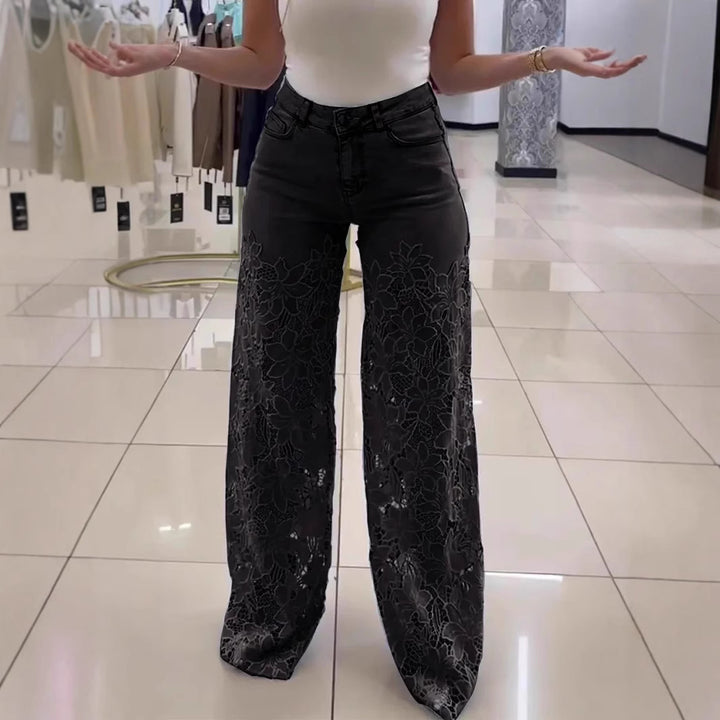 Dame jeans med florale spidsapplikationer Stilla