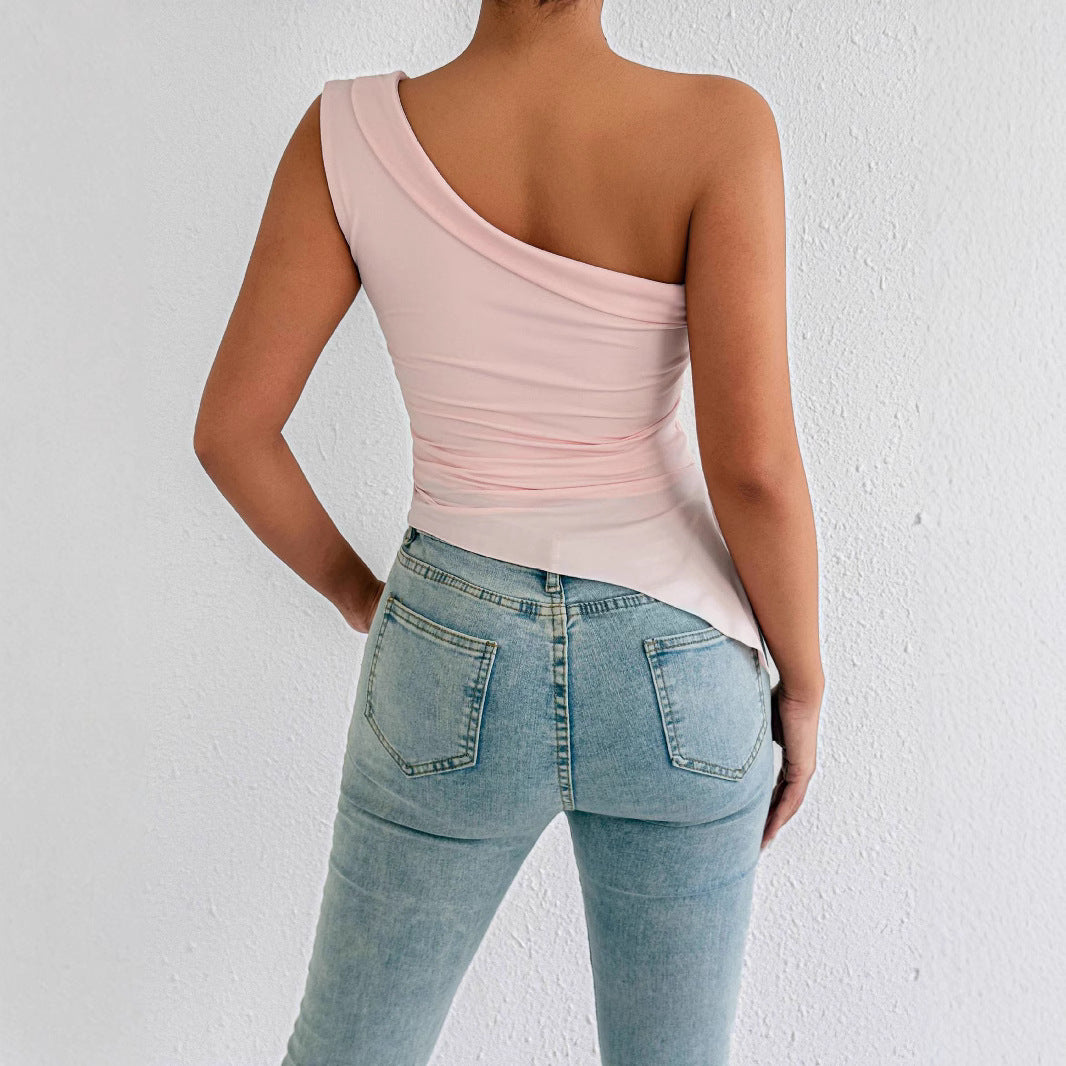 Dame Elegant asymmetrisk top med en skulderdesign Skovae