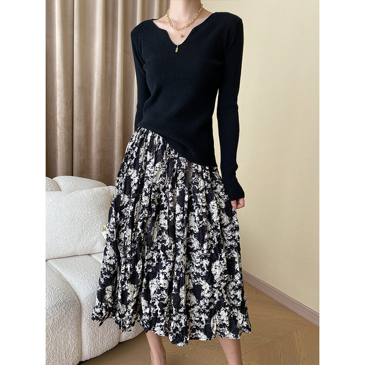 Dame Elegant Midi Skirt med Blomsterprint og Luftig Silhuet Stilla