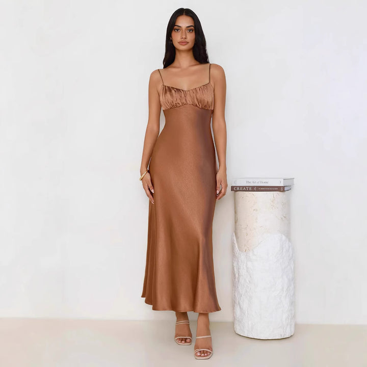 Dame elegant satin kjole med spaghetti stropper Stilla