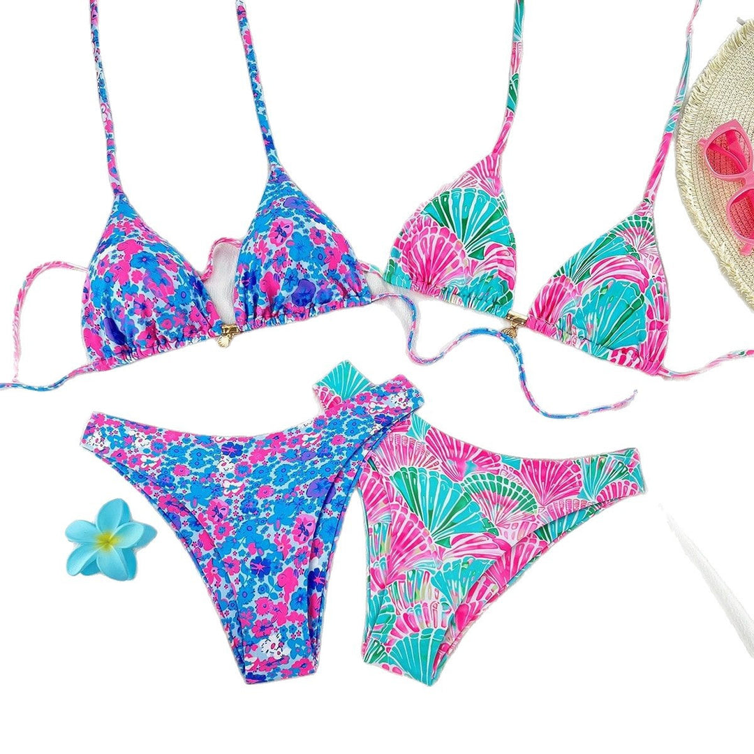 Dame Triangel-Bikini-Sæt med justerbare stropper og farverigt mønster Skovae