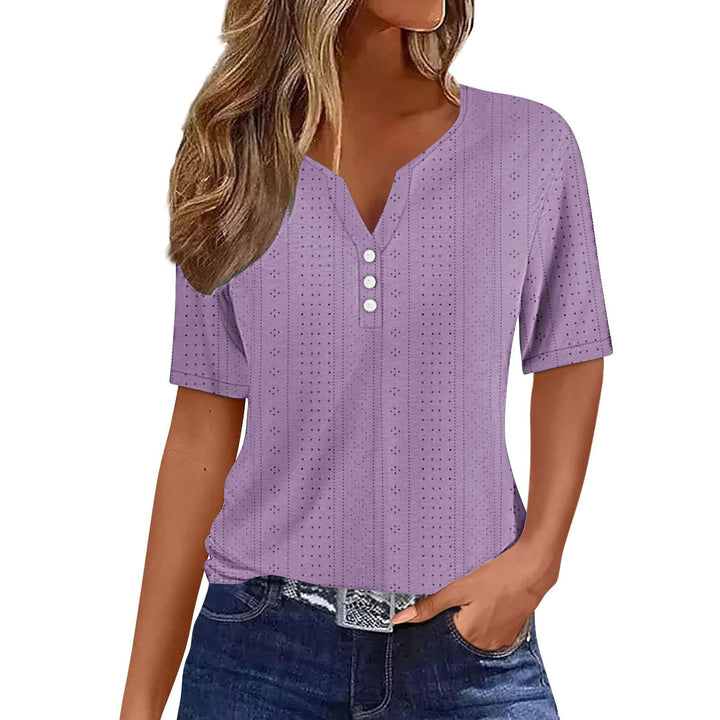Dame kortærmet bluse med struktureret overflade og knapdetaljer Stilla