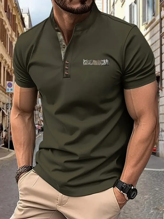 Herrer Poloshirt med moderigtigt ståkrave og elegante knapper Stilla