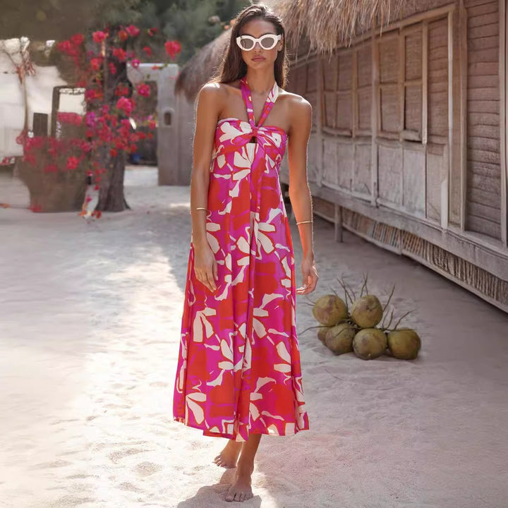 Dame maxi kjoler med blomster bandeau design og elegant udvidet nederdel