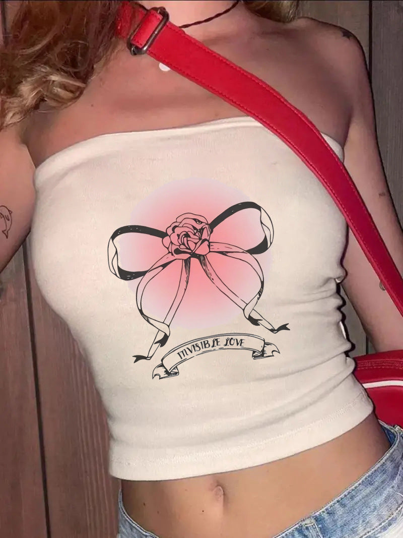 Dame Bandeau-top med elegant blondermotiv Skovae