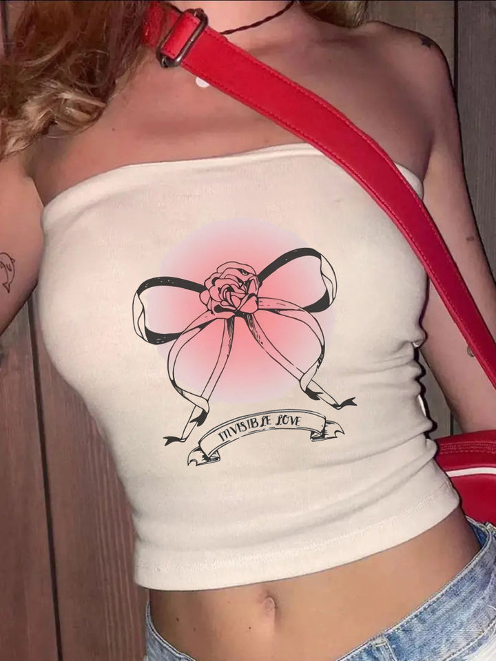 Dame Bandeau-top med elegant blondermotiv Skovae