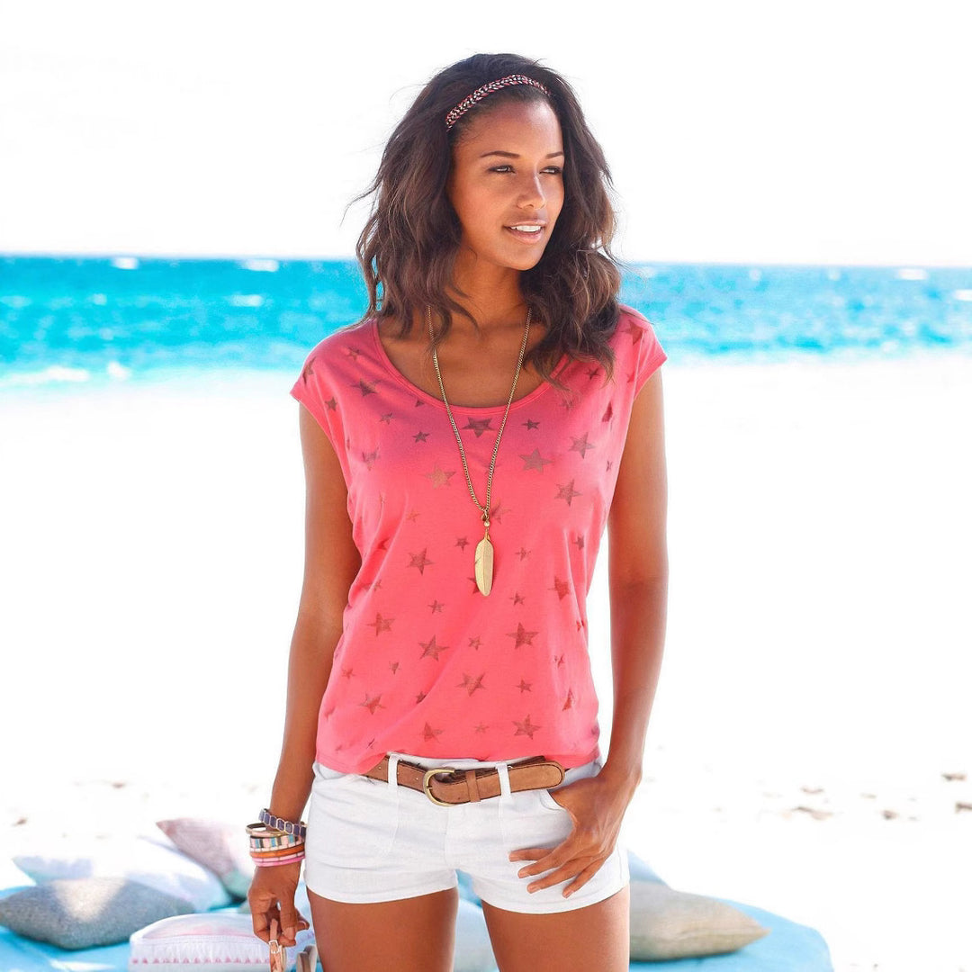 Dame Stjerner Trykt Relaxed Fit T-Shirt Stilla