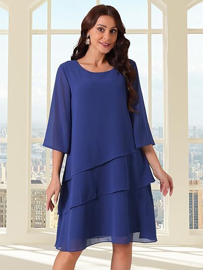 Dame elegant chiffon kjole med lag Stilla