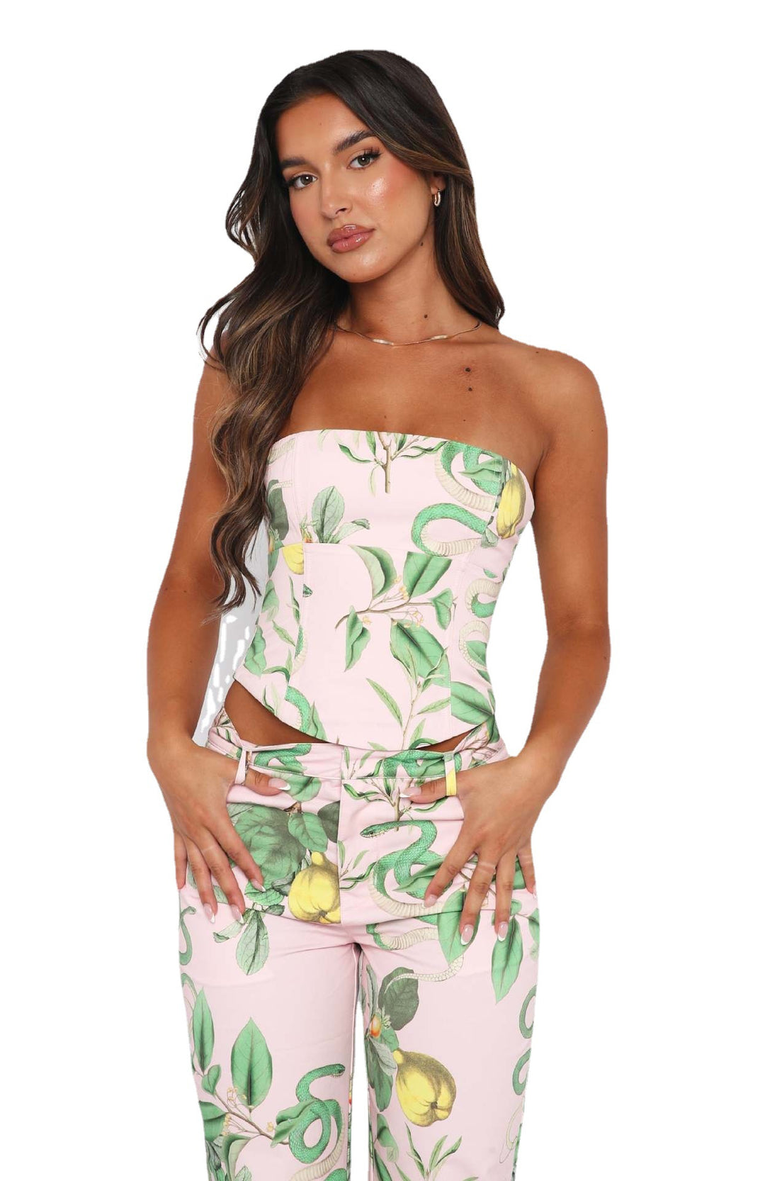 Dame Bustier-top med blomsterdesign og tætsiddende snit Skovae