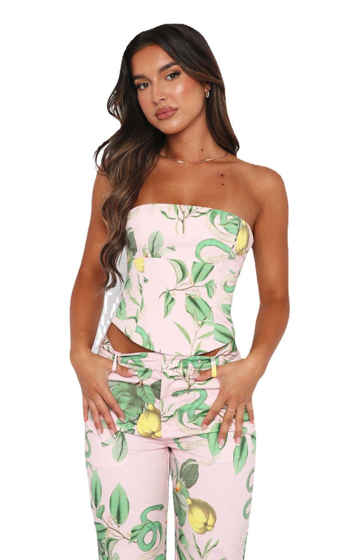 Dame Bustier-top med blomsterdesign og tætsiddende snit Skovae