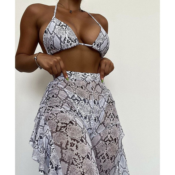 Dame triangel-bikini med asymmetrisk rynkning Skovae