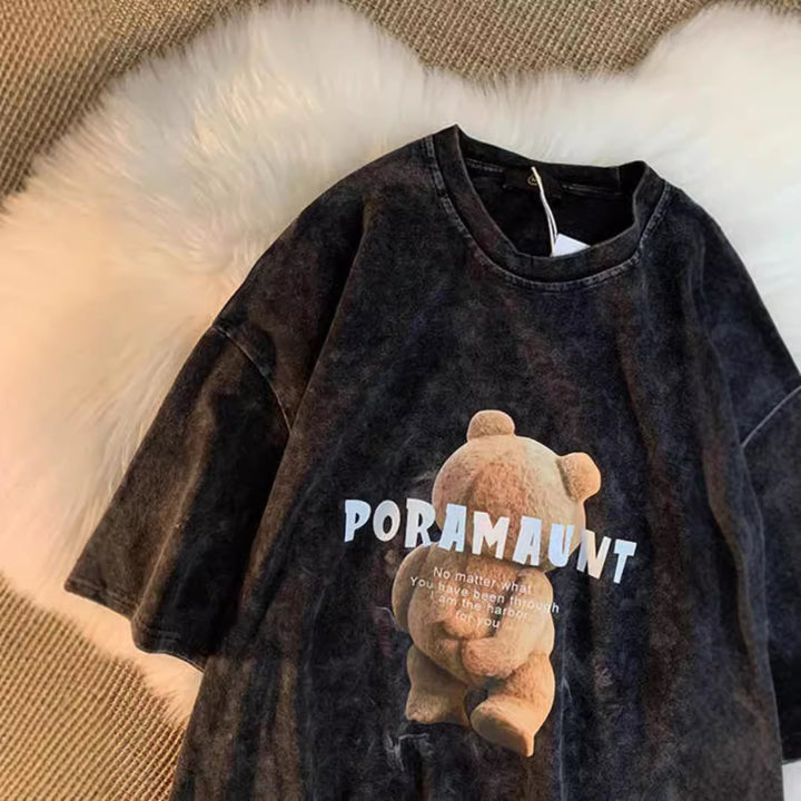 Dame T-shirt med kreativ bjørnemotiv og løs pasform Stilla