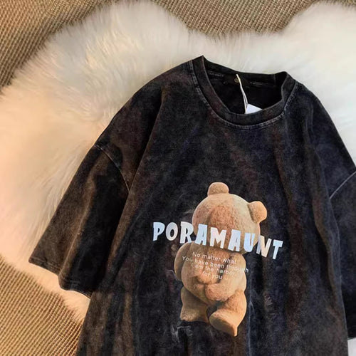 Dame T-shirt med kreativ bjørnemotiv og løs pasform Stilla