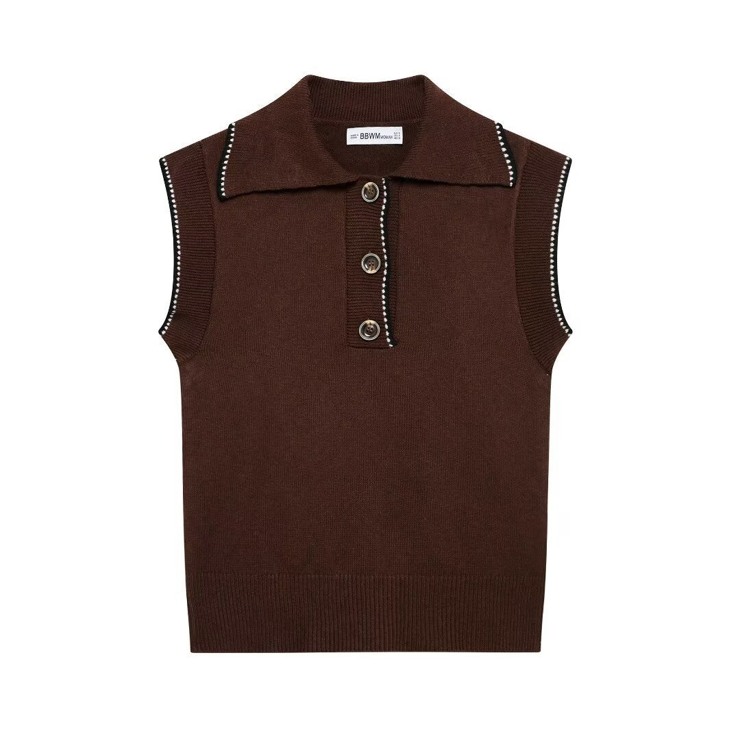Femme Sleek ærmeløst strik-polo-sweater Stilla