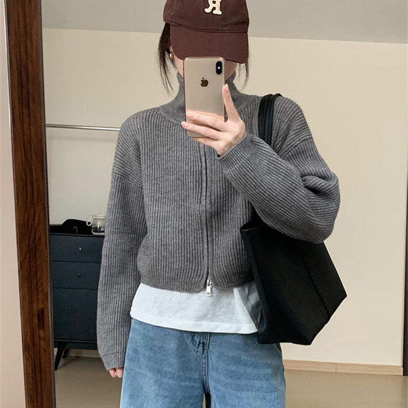 Femme Cozy Zip-Up Ribstrikket pullover Stilla