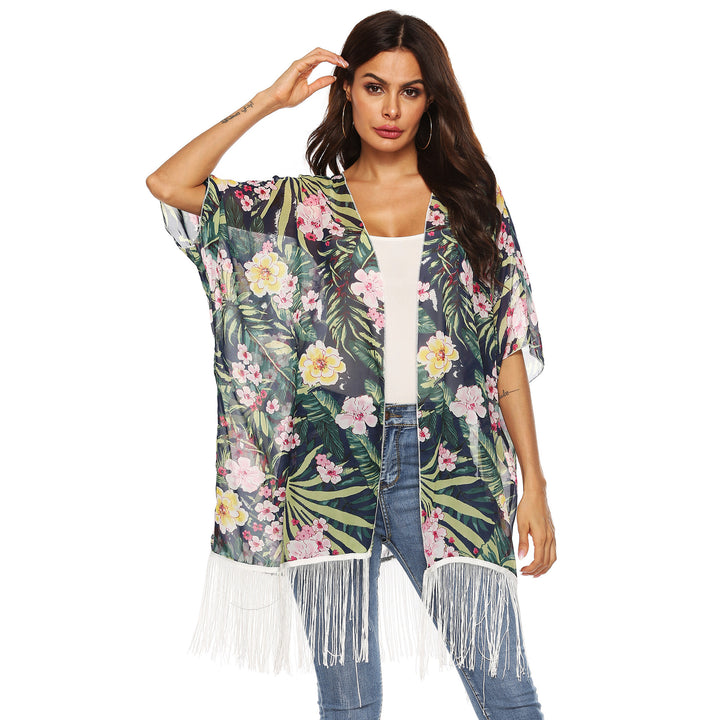 Dame Blomster Mønster Bohemian Kimono Wrap Stilla