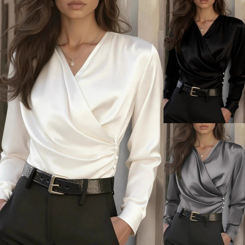 Kvinders elegante omslag bluse med knapdetaljer Stilla