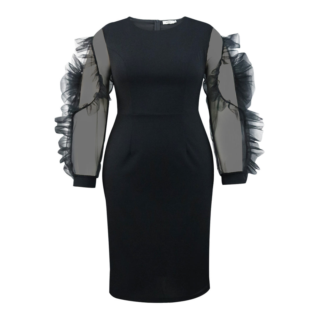 Dame pencil dress med voluminøse gennemsigtige puffærmer Skovae