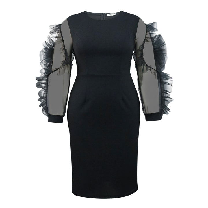 Dame pencil dress med voluminøse gennemsigtige puffærmer Skovae