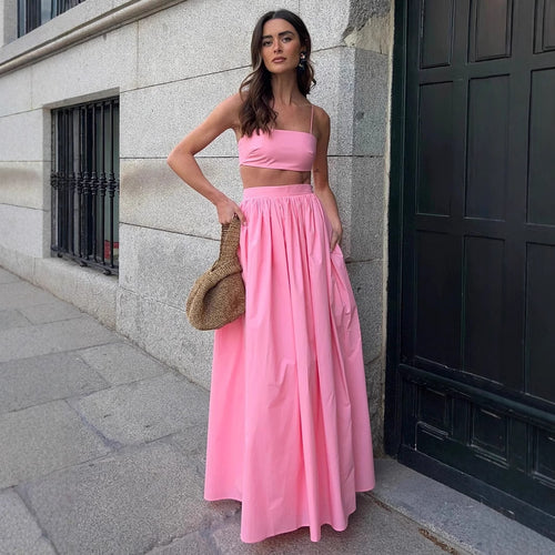 Dame Cropped Top og Maxiskørt Sæt Stilla