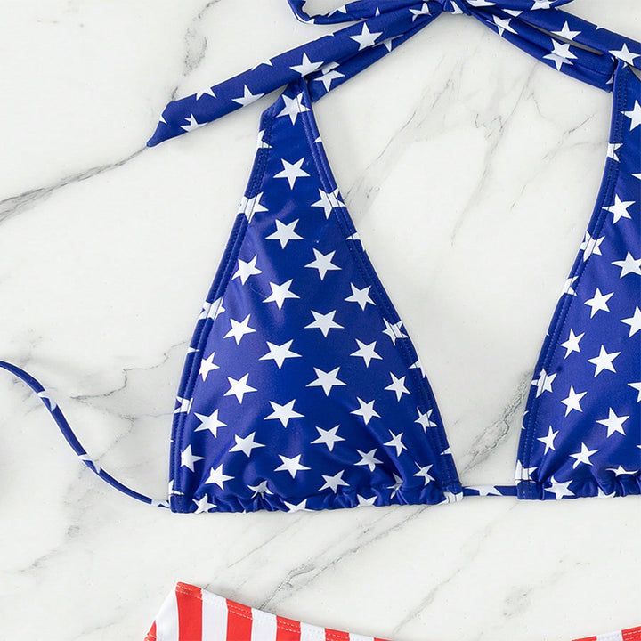 Dame triangel-bikini med patriotisk stjerne- og stribemønster Skovae