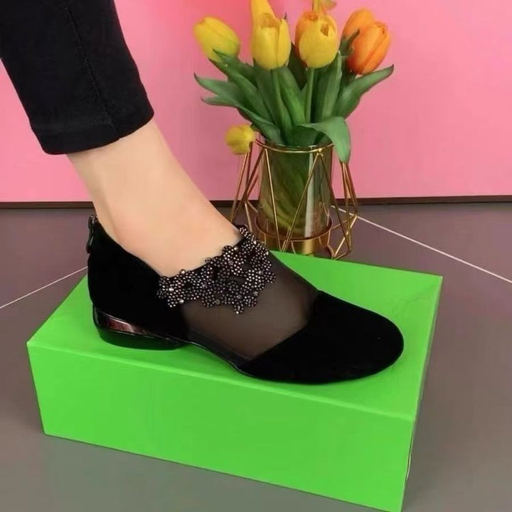 Dame elegante mules med transparent netdesign og glitrende perleaccentuer Stilla