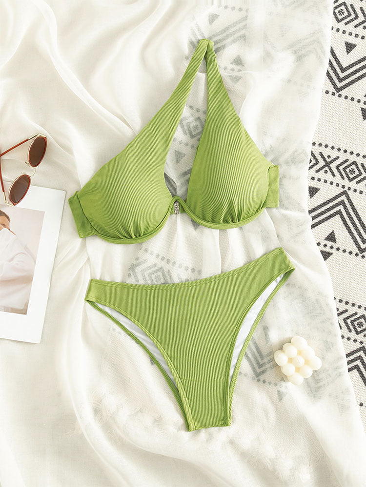 Dame trekantet bikini med ribbet design og sømløse kanter Skovae