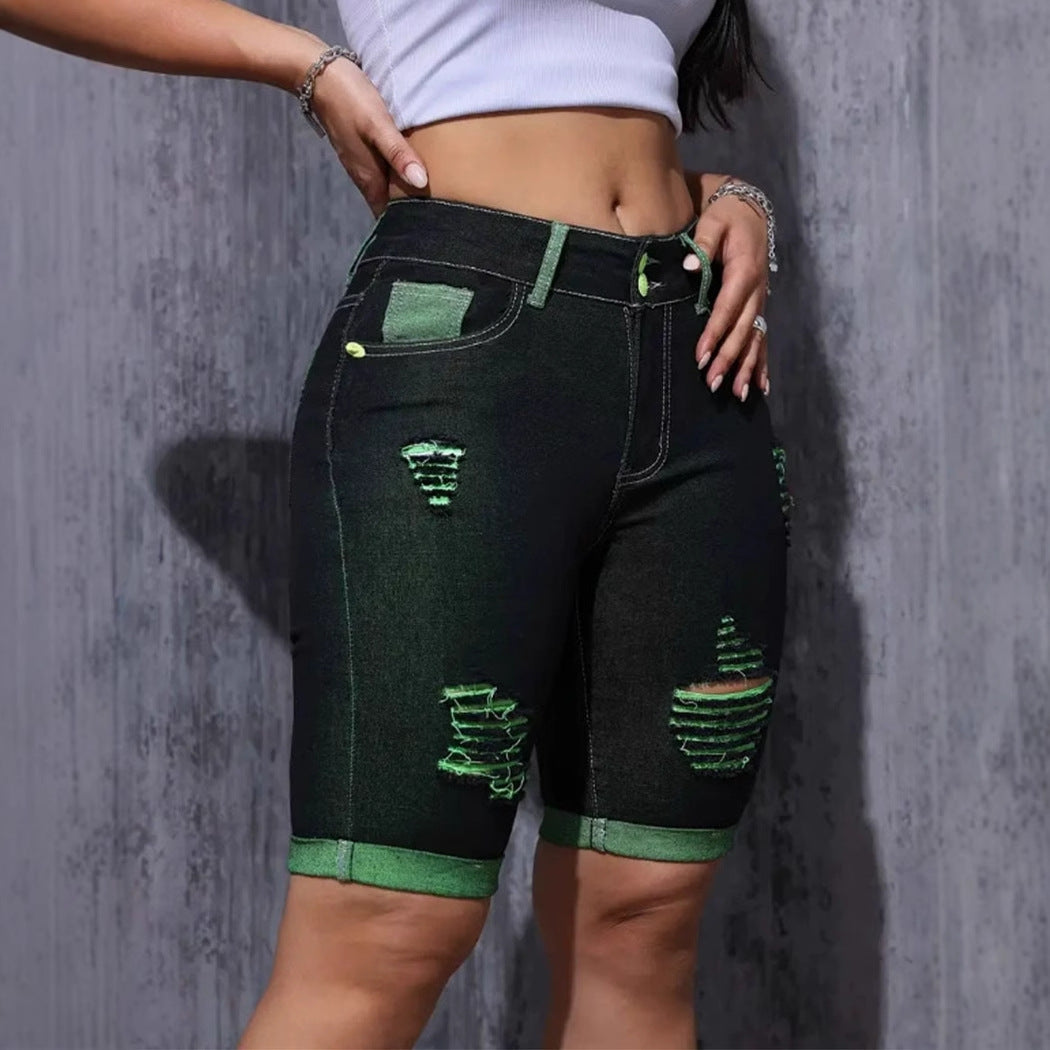 Dame jeansshorts med kreative cut-outs og trendy vask Stilla