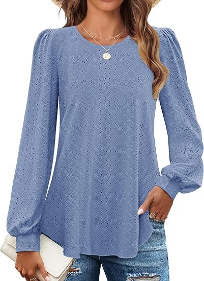 Damebluse med puffærmer og hulmønster Stilla