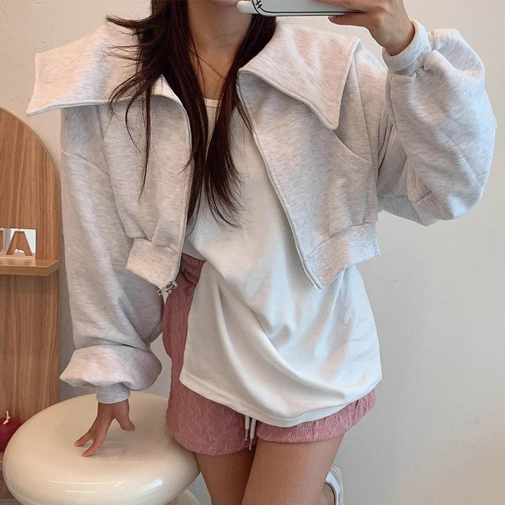 Kvinder moderne cropped sweatshirt jakke med generøs krave Stilla