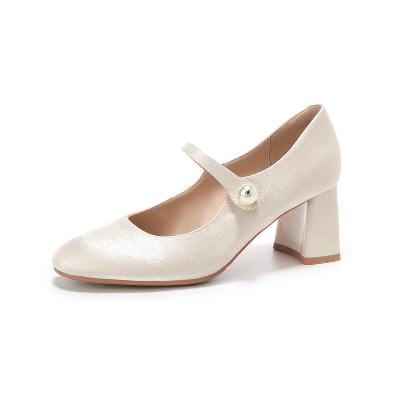 Femme Mary Jane Block Heel sko med elegant perle-detalje Stilla
