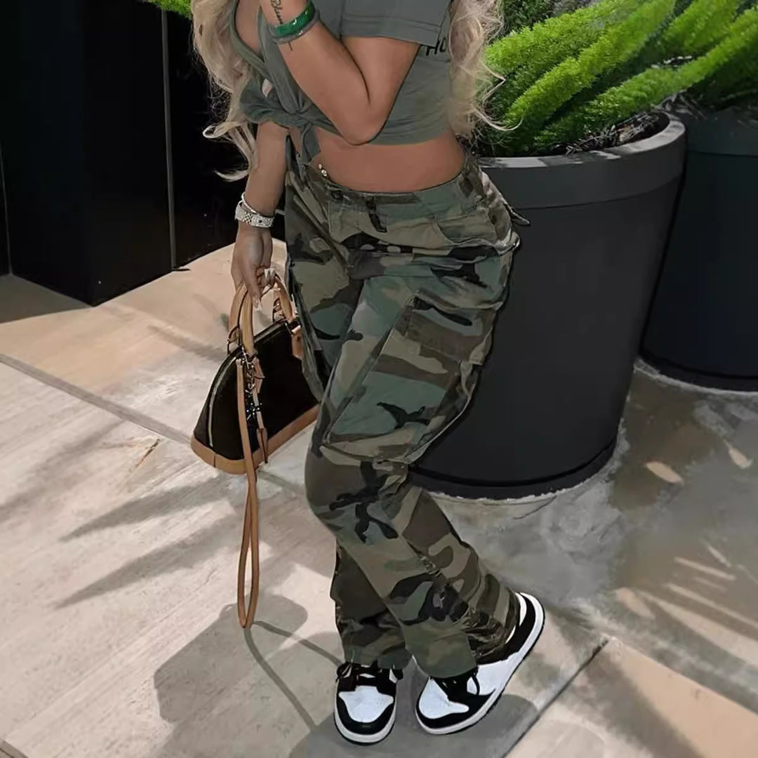 Dame Camouflage Cargo-Bukser med praktische lommer og moderne snit Stilla