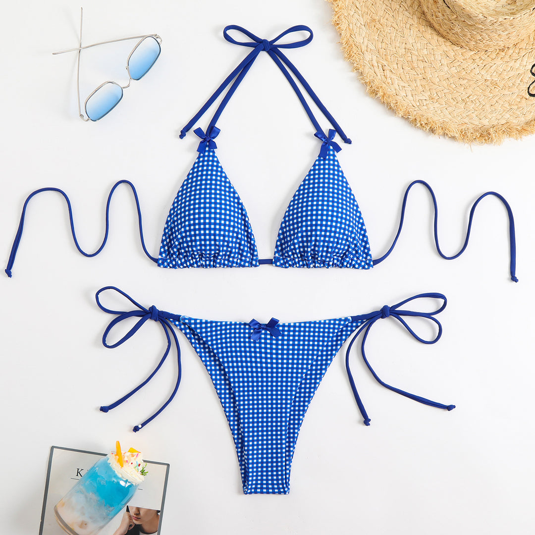 Dame Gingham-print trekant-bikini-sæt Stilla